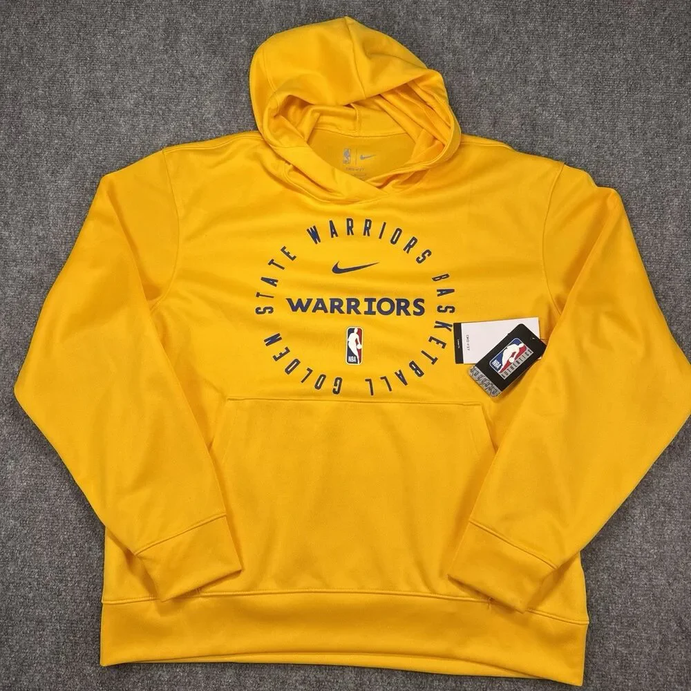 NWT Nike Dri Fit NBA Golden State Warriors Yellow Pullover Hoodie - Large
